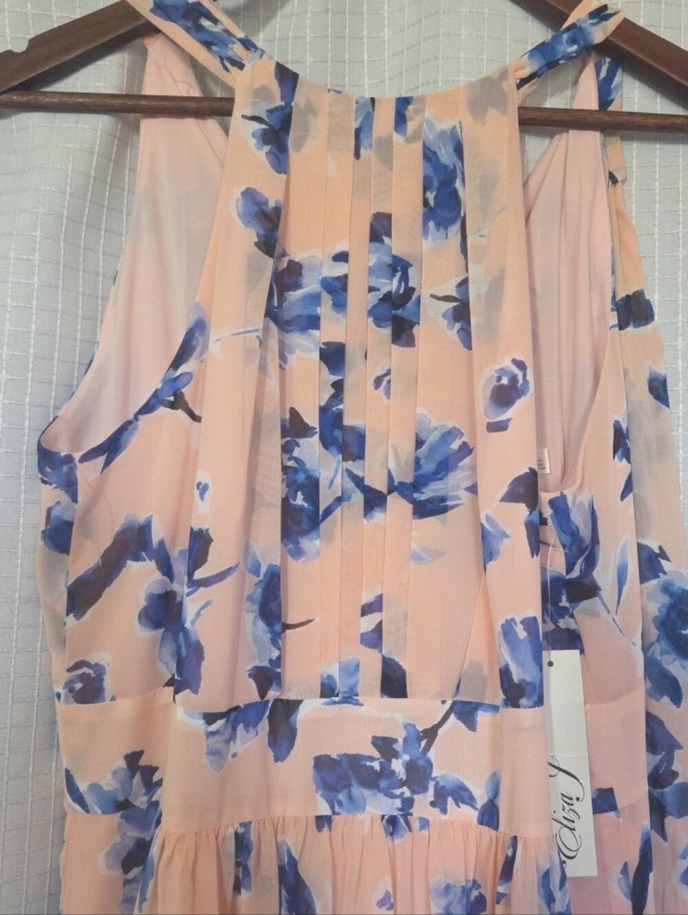 Eliza J Floral Chiffon Halter Maxi Dress Womens Size 8 Pink Blue Wedding NWT - Picture 3 of 13